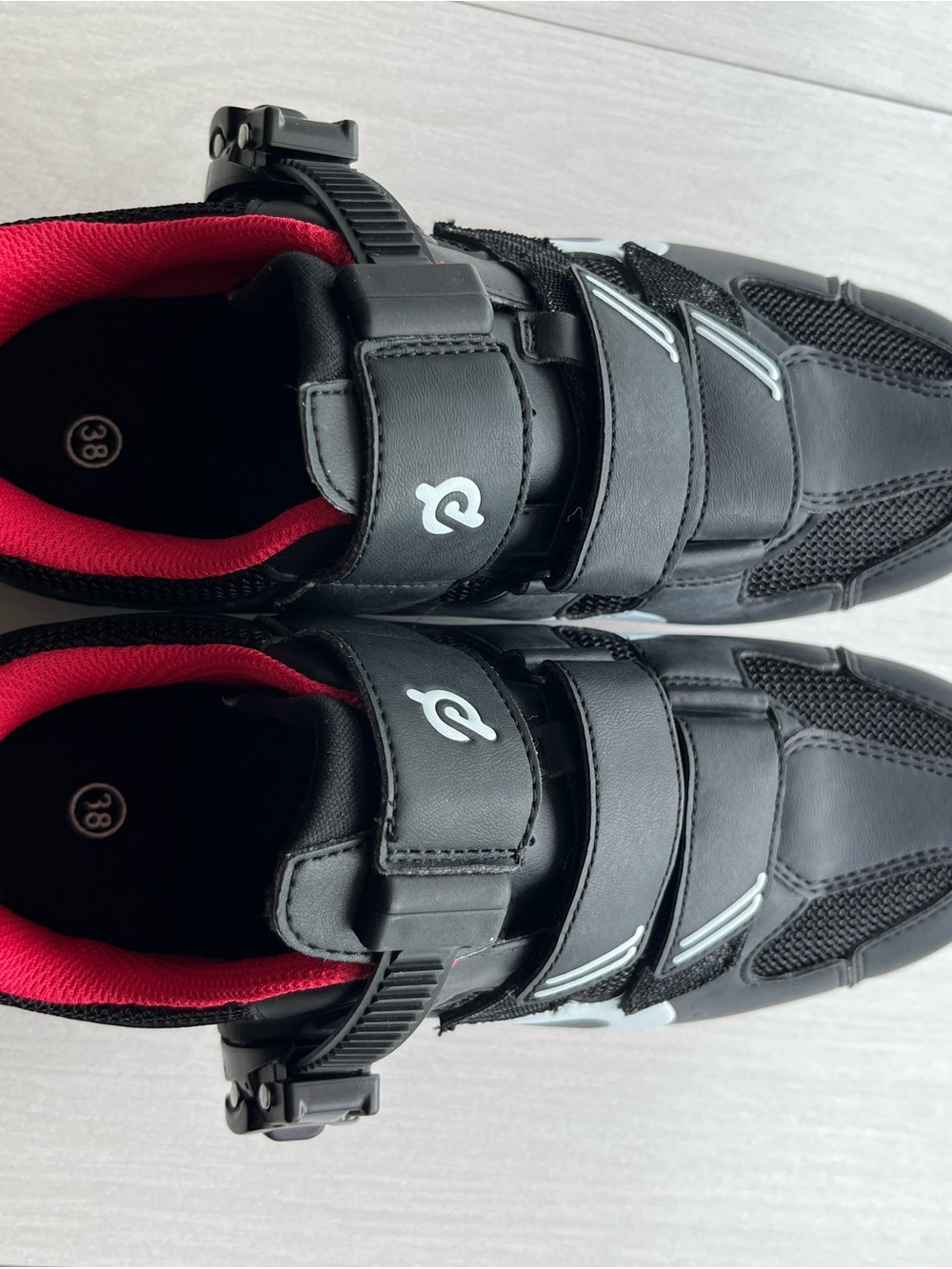 Peloton Black Athletic Cycling Shoes with Red Lining
